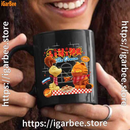 3 garfield movie living dream odie pasta black mug 15oz