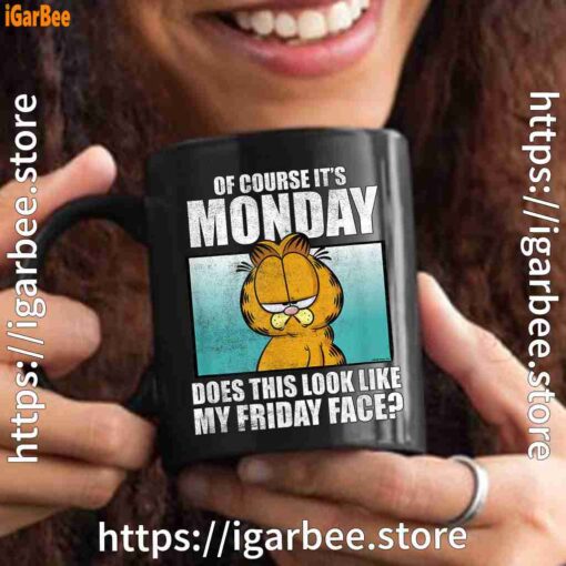 3 garfield of course its monday friday face black mug 15oz