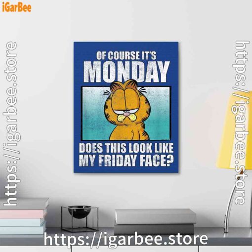 3 garfield of course its monday friday face blue canvas