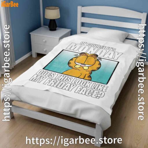3 garfield of course its monday friday face white blanket
