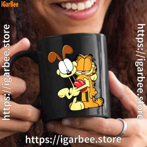 3 ripple junction garfield odie hugging black mug 15oz