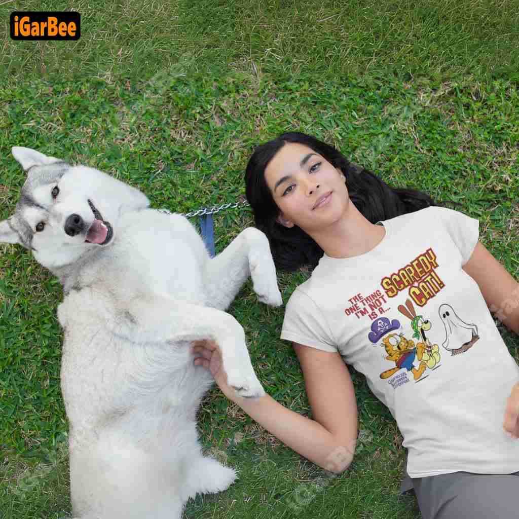 White Shirt Garfield Scaredy Cat Halloween For Women Garfield women's t shirt