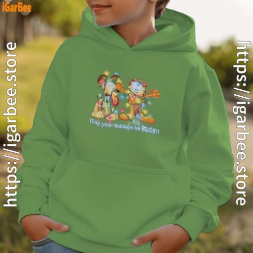 christmas garfield bright holidays green hoodie for boys