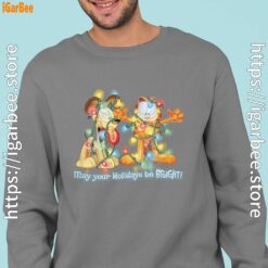 christmas garfield bright holidays men gray sweatshirts