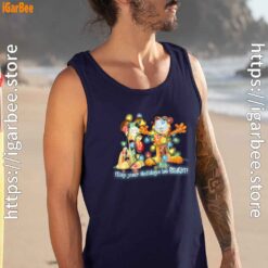 christmas garfield bright holidays men navy tank top