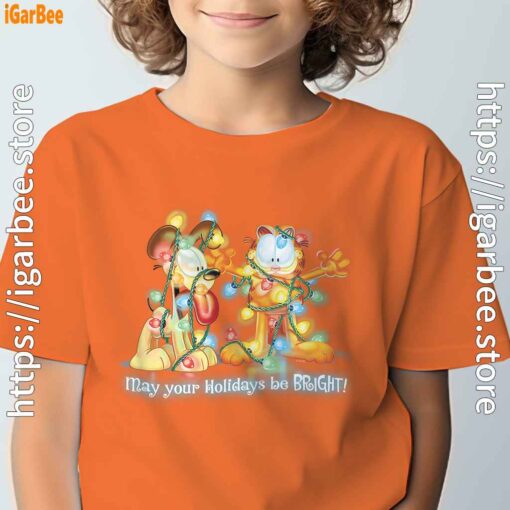 christmas garfield bright holidays orange tee kids boy