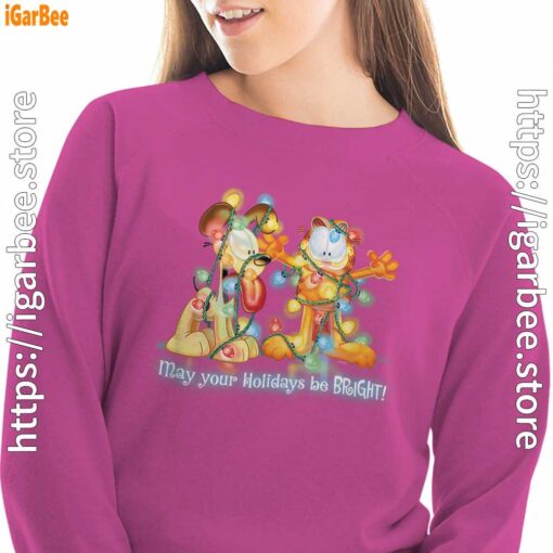 christmas garfield bright holidays pink women sweatshirt