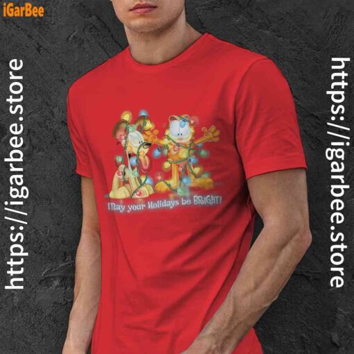 christmas garfield bright holidays red men shirt