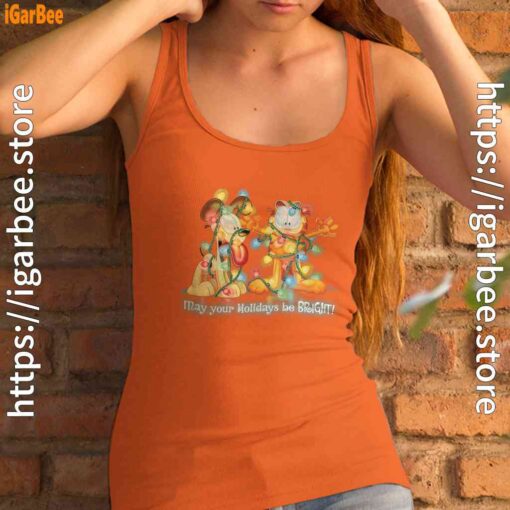 christmas garfield bright holidays women's orange tank top