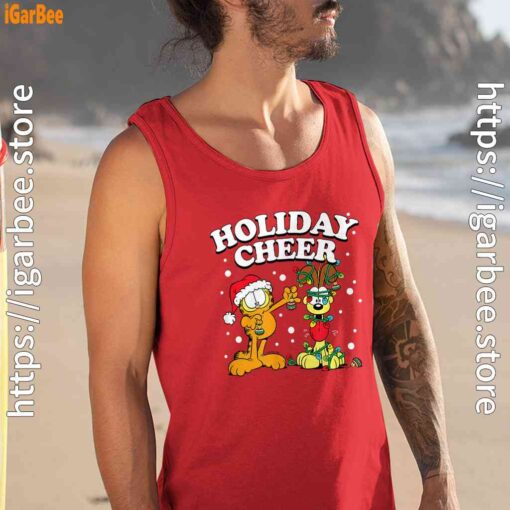 christmas garfield holiday cheer odie man tank top red