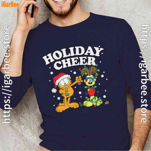 christmas garfield holiday cheer odie navy with men's long sleeve
