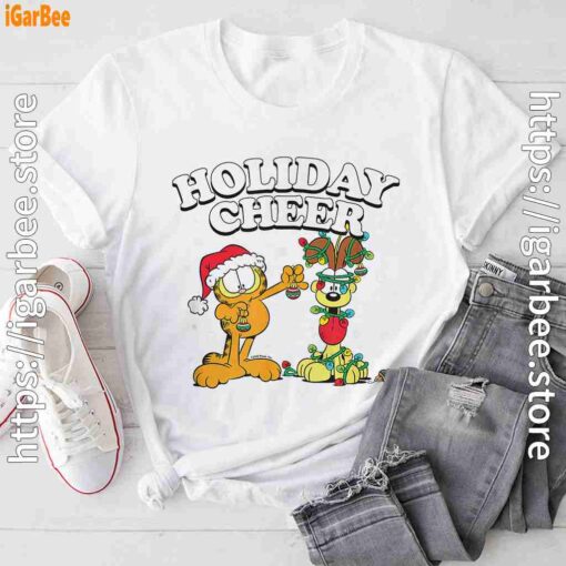 christmas garfield holiday cheer odie white tee shirt