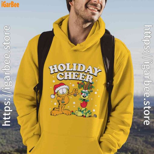christmas garfield holiday cheer odie yellow men hoodie