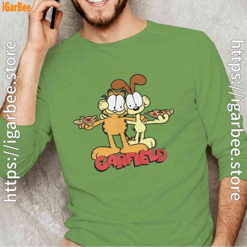 garfield and odie eat pizza together green long sleeve with men
