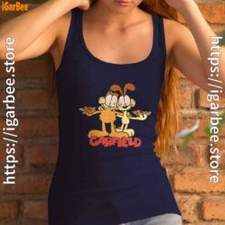 garfield and odie eat pizza together navy tank top with women