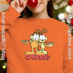 garfield and odie eat pizza together orange sweatshirts for kid girl
