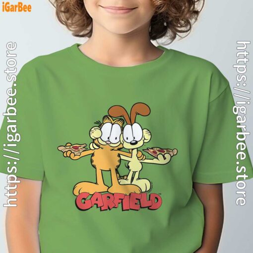 garfield and odie eat pizza together tee green for youth boy