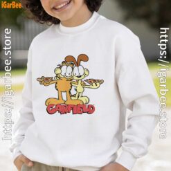 garfield and odie eat pizza together white sweatshirt for kid boy