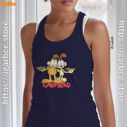 garfield and odie eat pizza together women's navy tank top