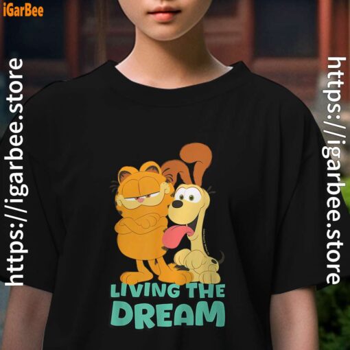 garfield and odie living the dream kids girl black t shirt