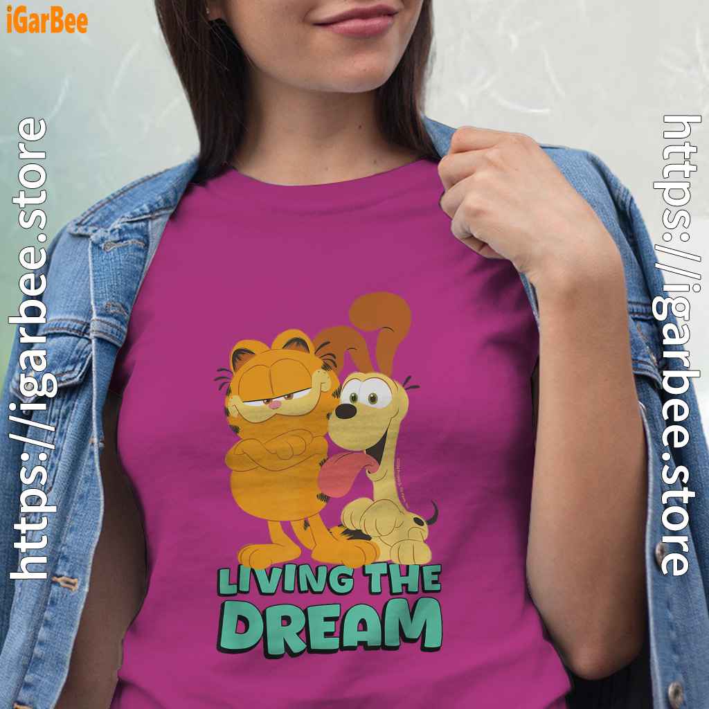 garfield and odie living the dream pink women shirt garfield and odie living the dream pink women shirt