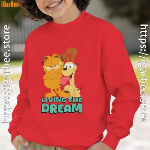 garfield and odie living the dream red boy sweatshirt
