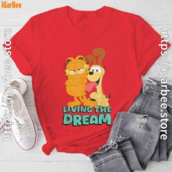 garfield and odie living the dream red tee shirt