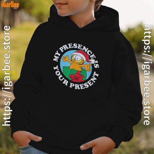 garfield christmas my presence is your present black hoodie for kid boy