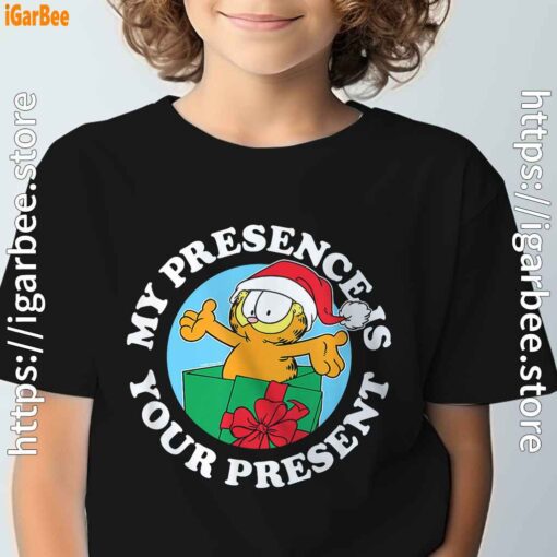 garfield christmas my presence is your present black t shirt for kids boy