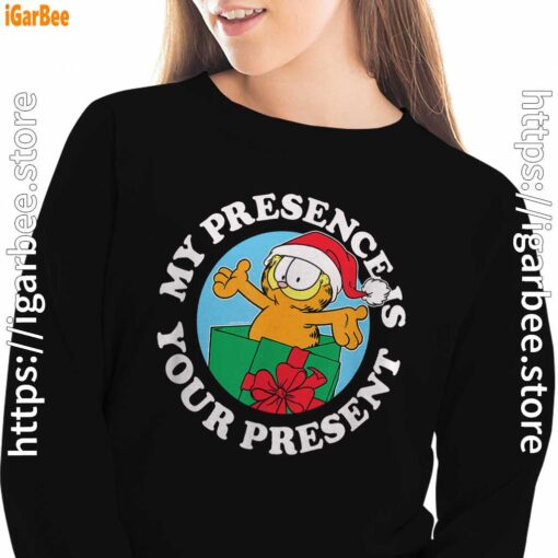 garfield christmas my presence is your present black women sweatshirts