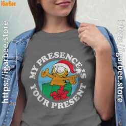 garfield christmas my presence is your present gray shirt for women