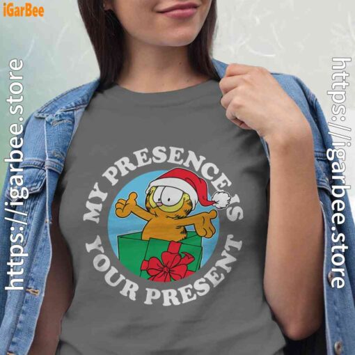 garfield christmas my presence is your present gray shirt for women