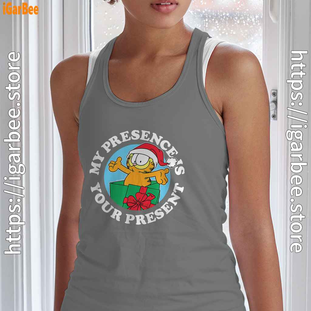 garfield christmas my presence is your present gray tank top for women garfield christmas my presence is your present gray tank top for women