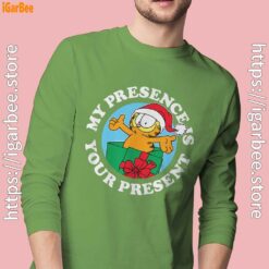garfield christmas my presence is your present men long sleeve green