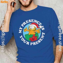 garfield christmas my presence is your present men with blue long sleeve