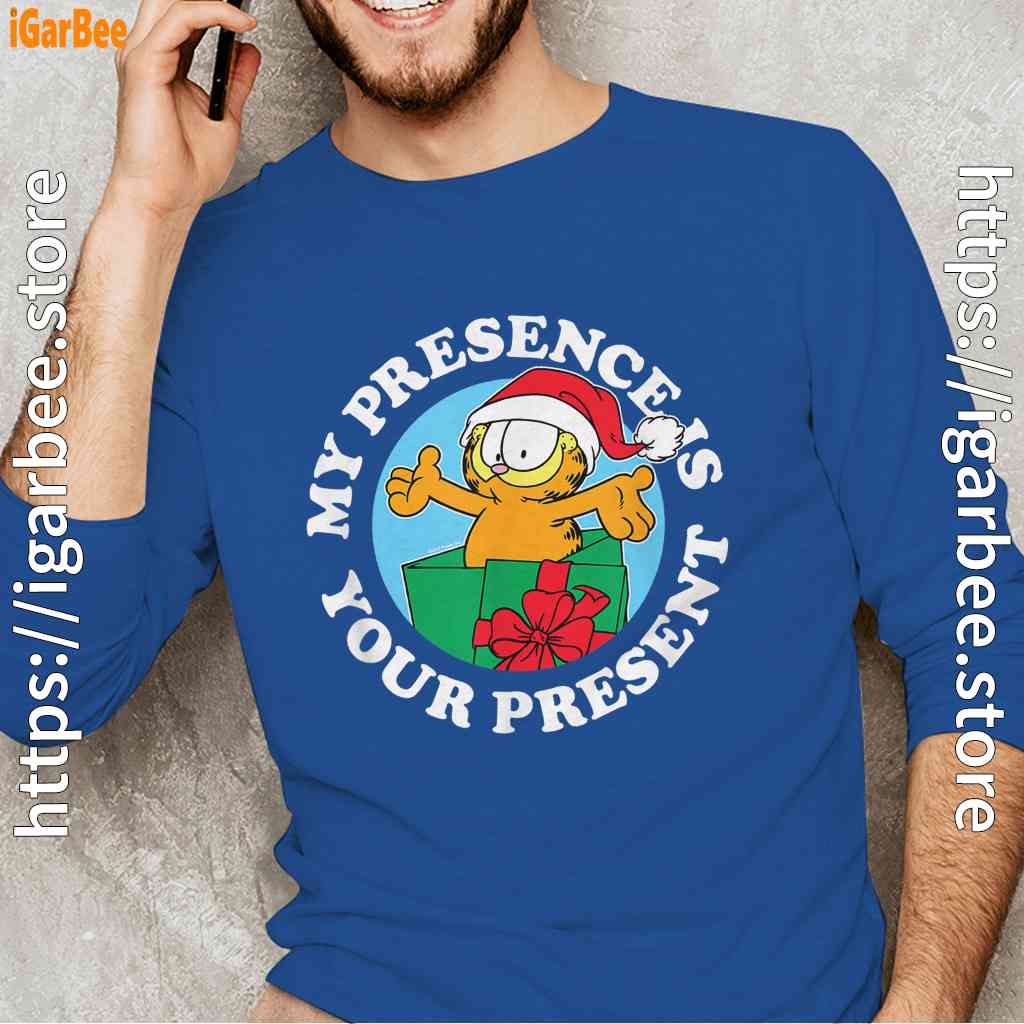 garfield christmas my presence is your present men with blue long sleeve garfield christmas my presence is your present men with blue long sleeve
