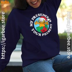 garfield christmas my presence is your present navy women hoodies