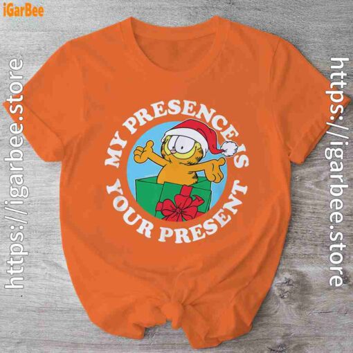 garfield christmas my presence is your present orange shirt