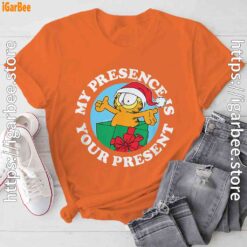 garfield christmas my presence is your present orange tee shirt