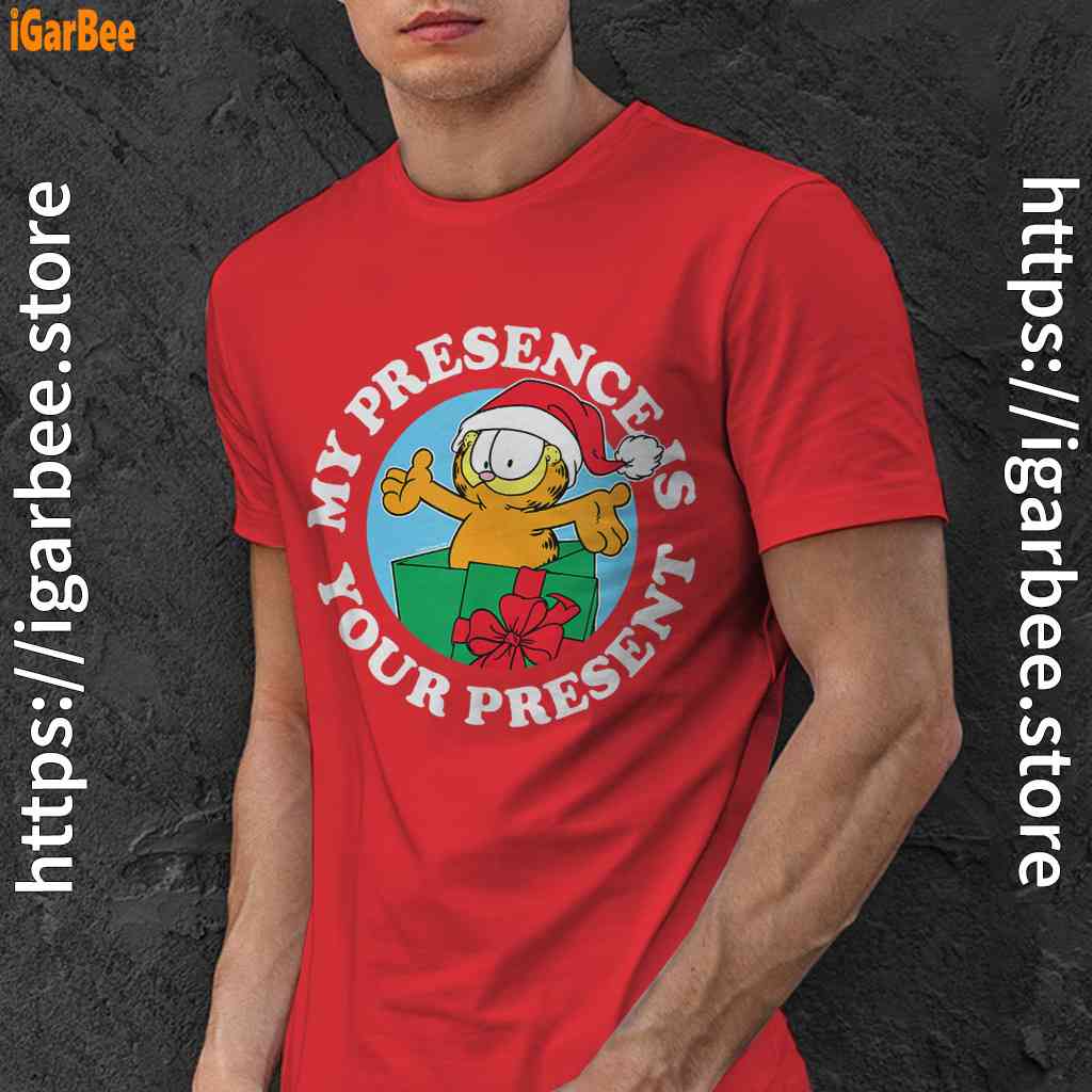 garfield christmas my presence is your present red men shirt garfield christmas my presence is your present red men shirt