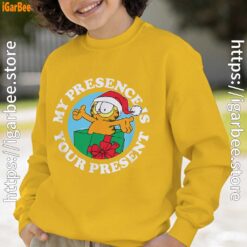 garfield christmas my presence is your present yellow sweatshirt youth boy