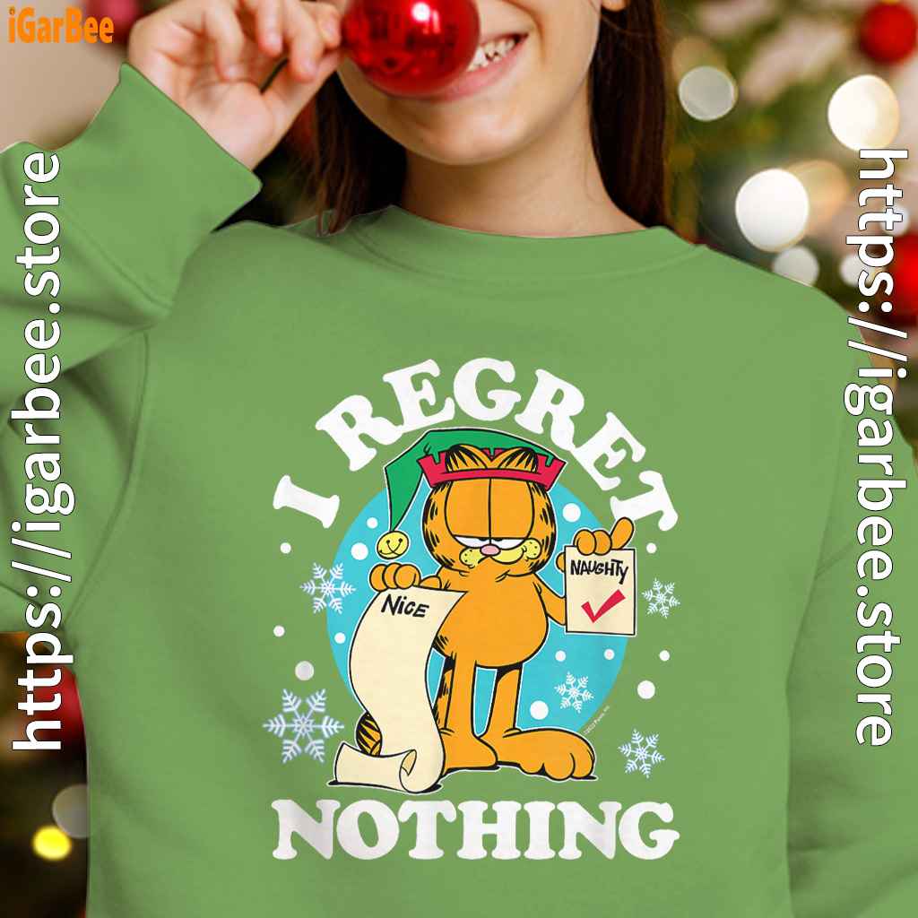 garfield christmas naughty list regret nothing green girl sweatshirt garfield christmas naughty list regret nothing green girl sweatshirt