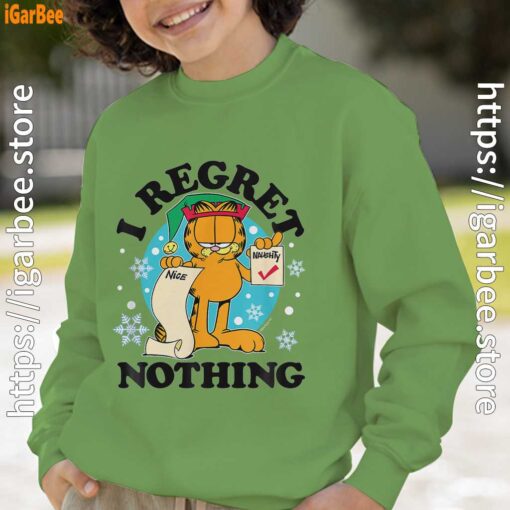garfield christmas naughty list regret nothing green sweatshirt kids boy