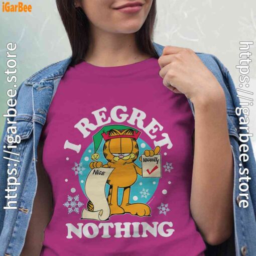 garfield christmas naughty list regret nothing pink women shirt