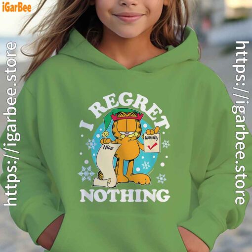garfield christmas naughty list regret nothing youth girl green hoodie