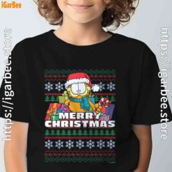 garfield christmas santa black t shirt for kids boy