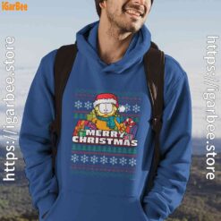 garfield christmas santa blue men hoodie male
