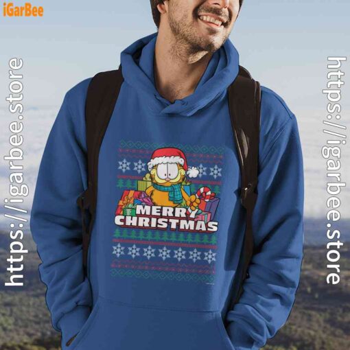 garfield christmas santa blue men hoodie male
