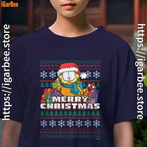 garfield christmas santa kids girl navy t shirt