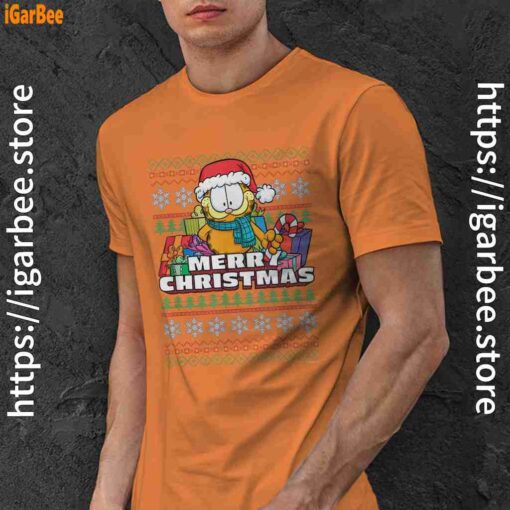 garfield christmas santa orange men shirt